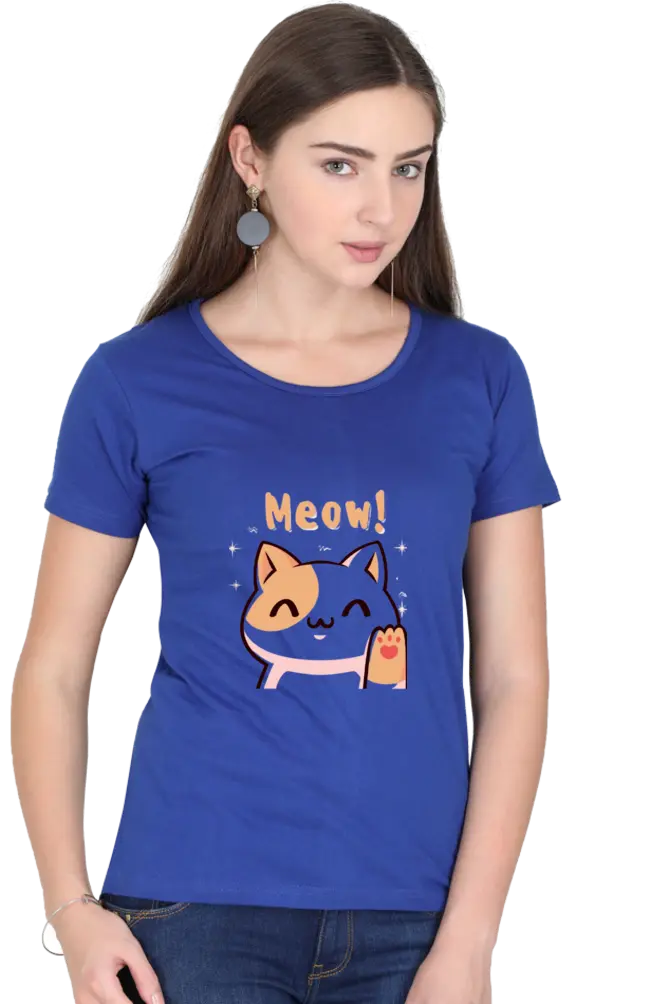 Meow Cat Cartoon Women’s Half Sleeve T-Shirt