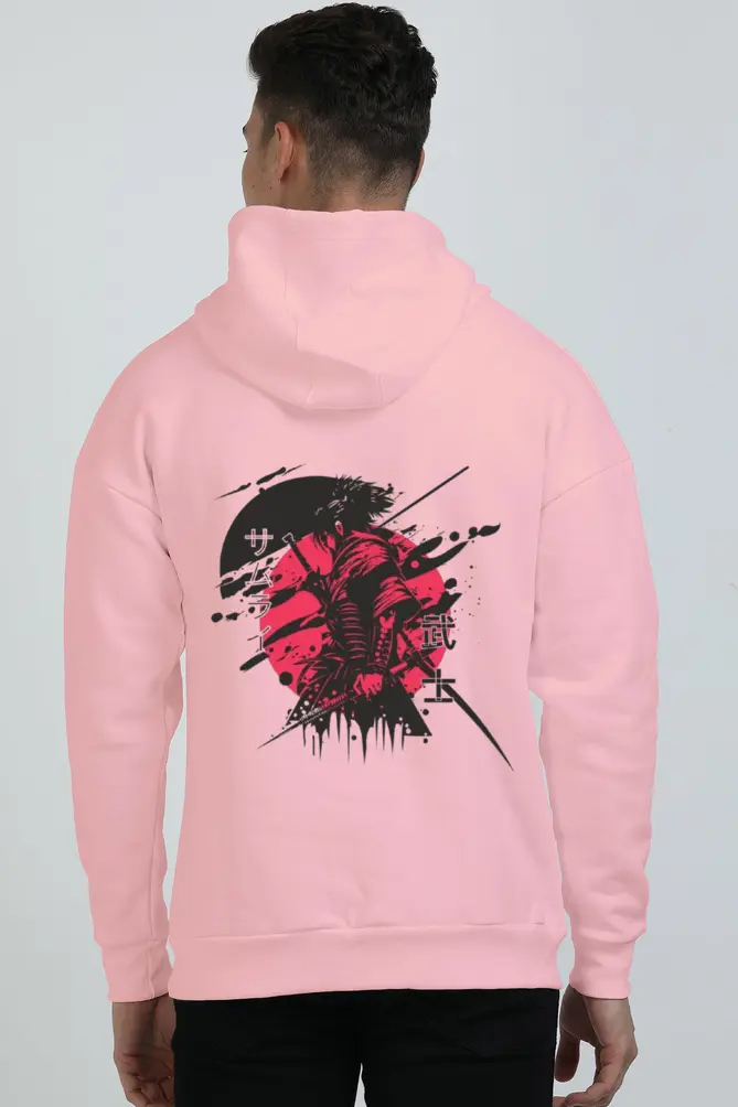 Men’s Premium Samurai Back Design Hoodie – 400 GSM | Heavyweight | Streetwear (XS, Pink)