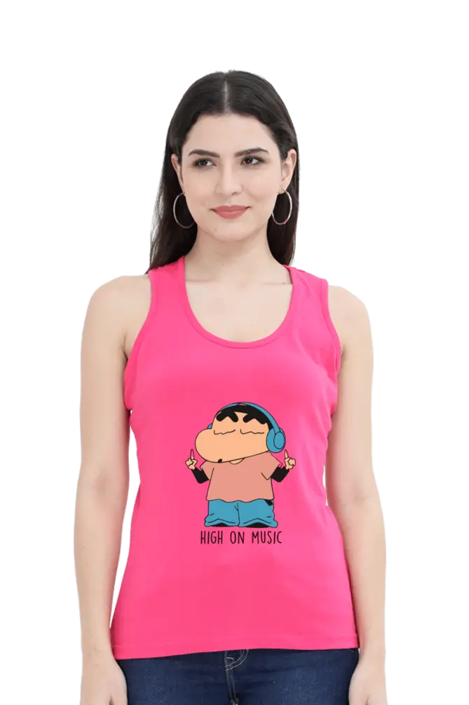 Shinchan Women's Tank Top – High on Music Design, Available in Multiple Colors & Sizes