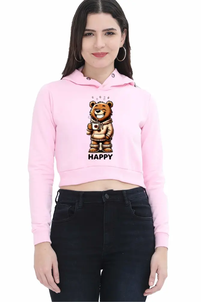 Happy Bear Cropped Hoodie for Women – Cute Trio Friendship Design | XS to 2XL | Multiple Colors