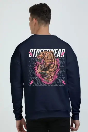 Oversized 400 GSM Bear Design Streetwear Sweatshirt for Men | Trendy Dark Colors (S-3XL) 