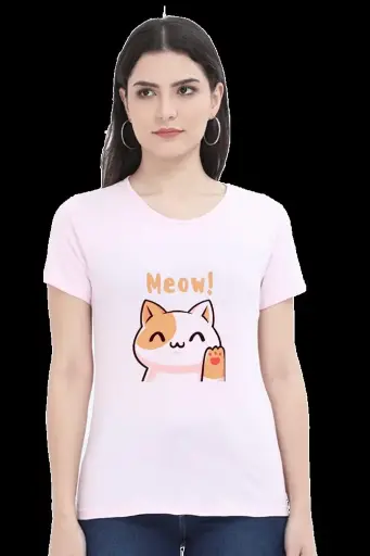 Meow Cat Cartoon Women’s Half Sleeve T-Shirt