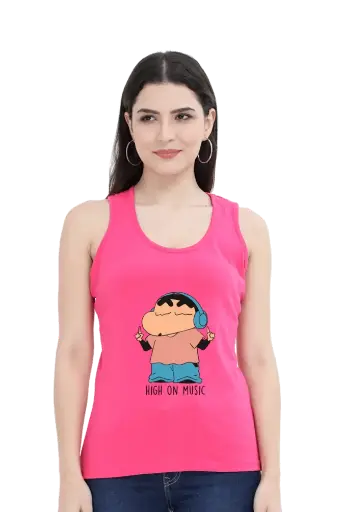 Shinchan Women's Tank Top – High on Music Design, Available in Multiple Colors & Sizes